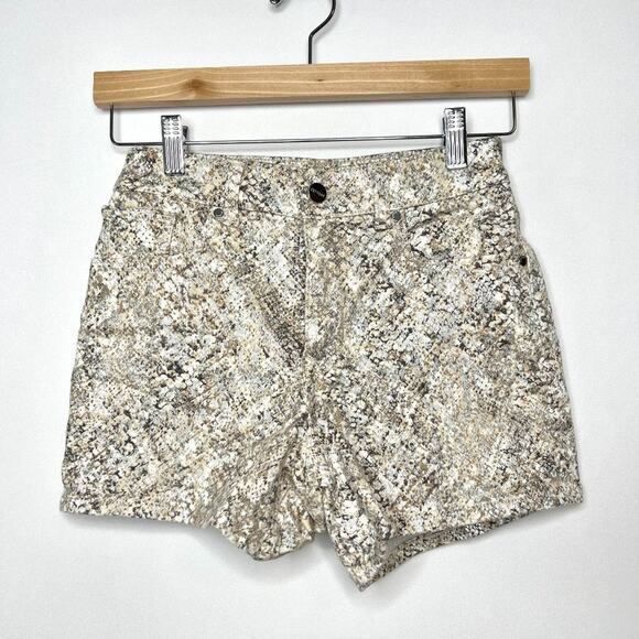 Express Midi High Rise Stretch Metallic Snake Print Shorts 00 - Picture 1 of 8
